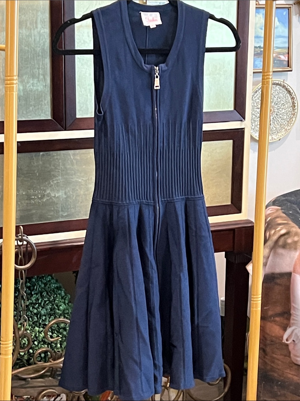Parker Navy Sleeveless Zip-Front Casual Dress
